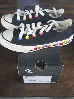 Converse Size 12 Kids NEW Black Canvas Low-Top Sneakers with Multicolor Eyelets